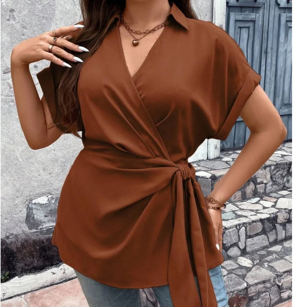 Plus Surplice Cuff Sleeve Side Knot Blouse - Picture 6 of 9